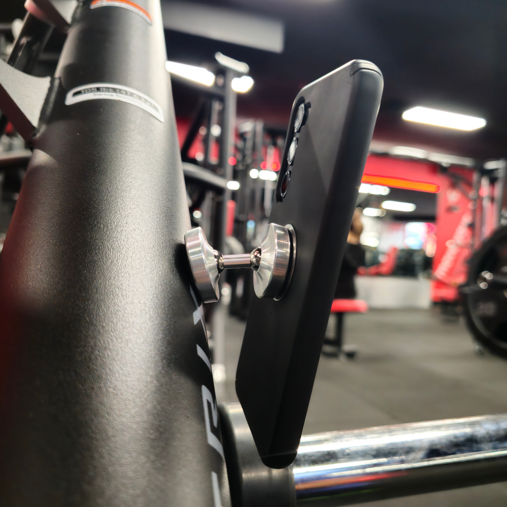 Mag Mount demonstration on Gym Equipment. Colour: Silver.