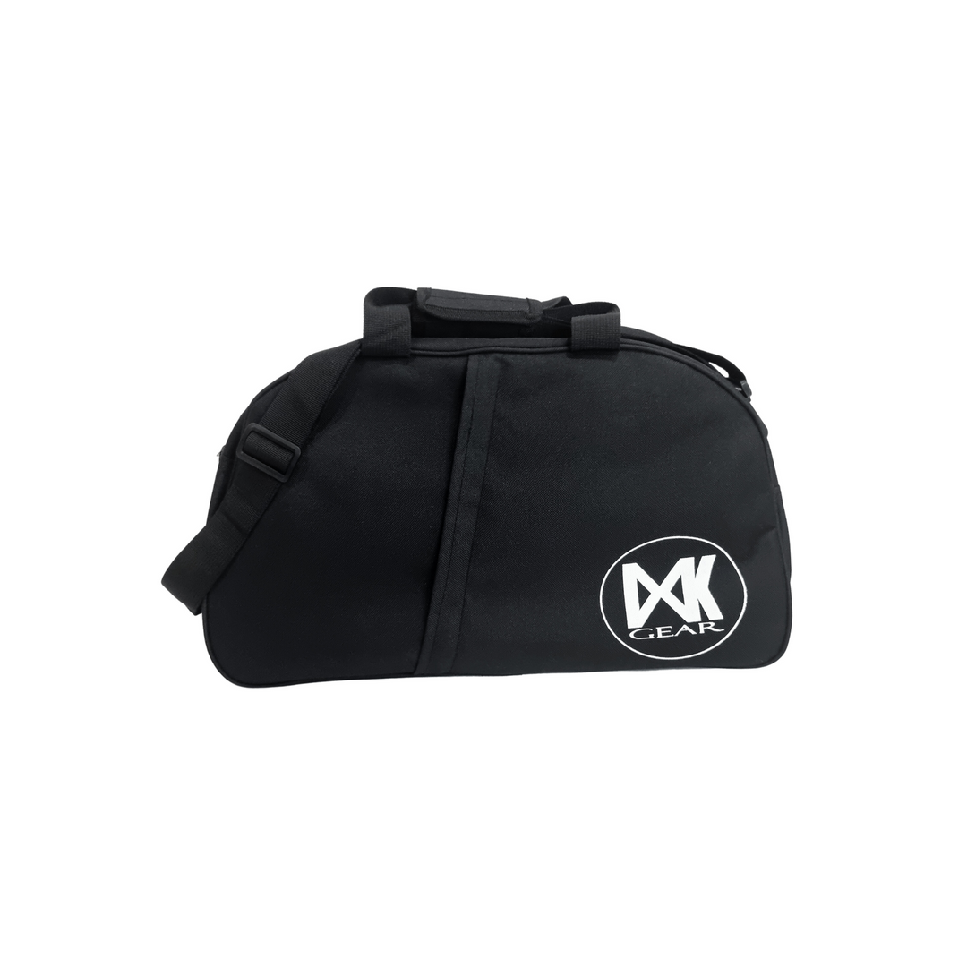 IXK Gear Gym Duffel Bag. Available in Black with Front Zip pocket. Plain White Background.