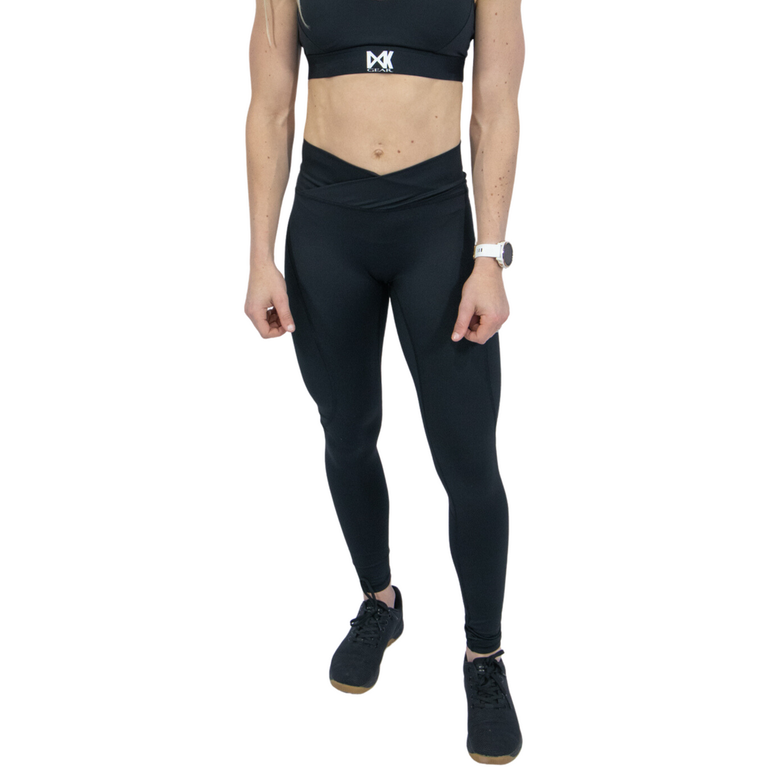IXK Gear NV Tights in Colour: Black, paired with Mesh Sports Bra in Black. Plain White background.