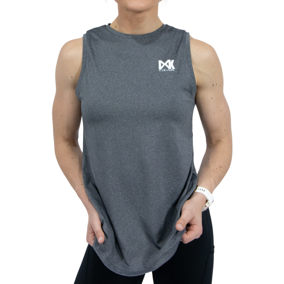 IXK Gear Quick Dry Tank Top in Colour: Grey. Plain white background.