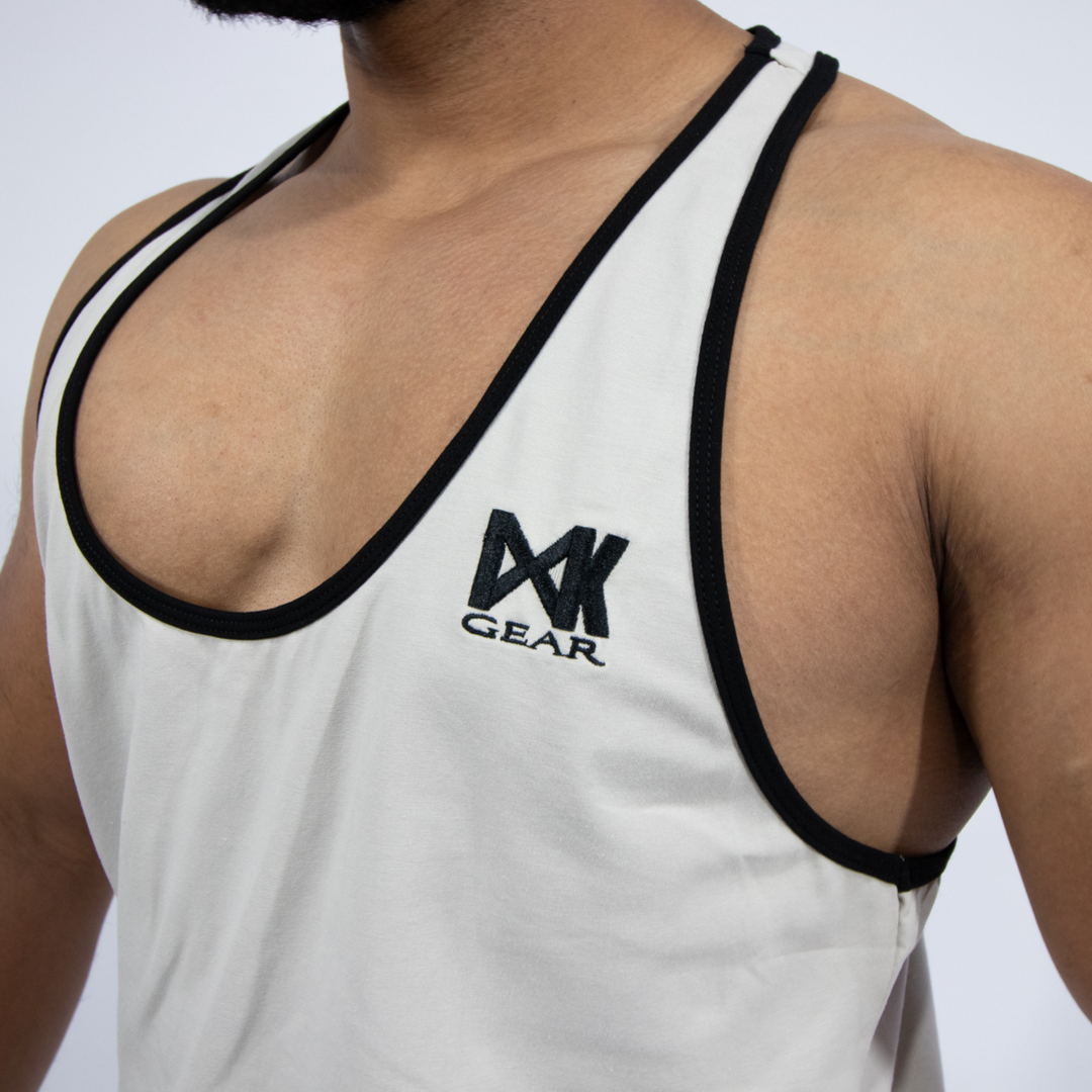 Front Chest Shot of IXK Gear Stringer in Colour: Stone. Plain White Background.
